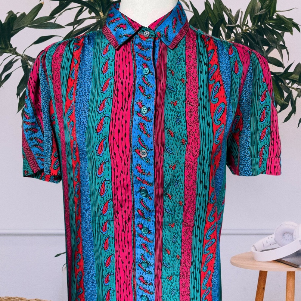 Vintage Paisley Striped Shirt Dress